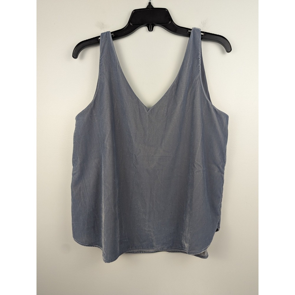 Ann Tayor Loft Velvet Double‎ V Shell Top Tank Size M Dusty Blue Lined Gray